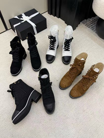 Chanel platform color-block lace-up ankle boots-5774  