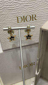 Dior navy blue star pearl double ball earrings-3891