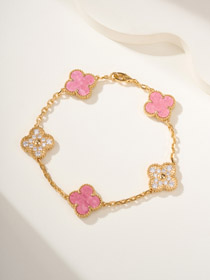 Van Cleef & Arpels pink diamond rose stone five flower bracelet-3903