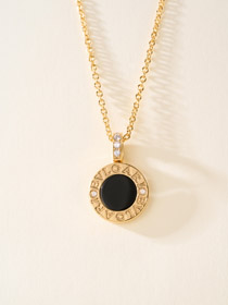 Bulgari double-sided coin black and white mother-of-pearl necklace-4001